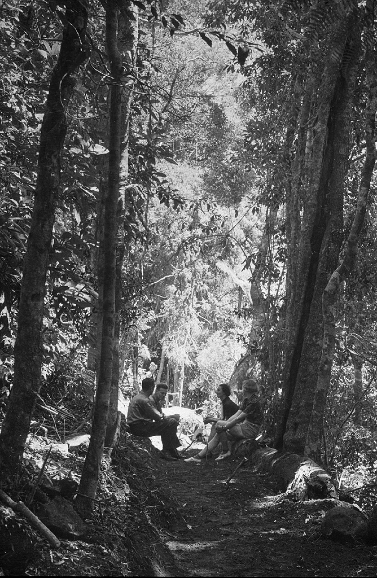 Walkers enjoying a break on the track, circa 1930s.