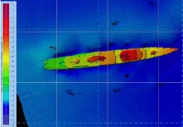 Multi-beam sonar image showing the depth gradient over the ex-HMAS Brisbane.