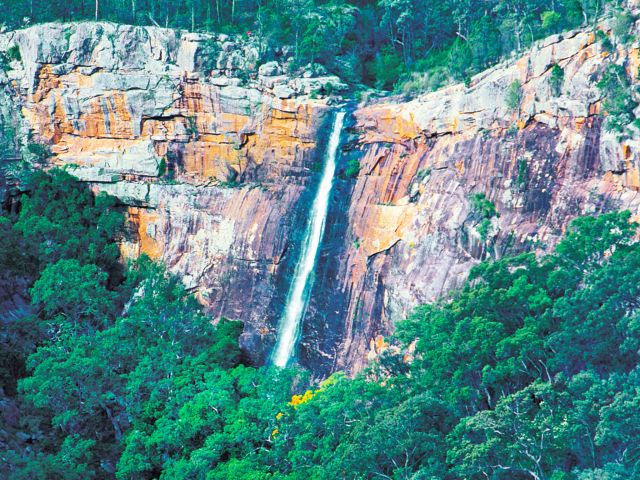 At times of high rainfall you might be lucky enough to see water tumbling over Red Rock Falls.