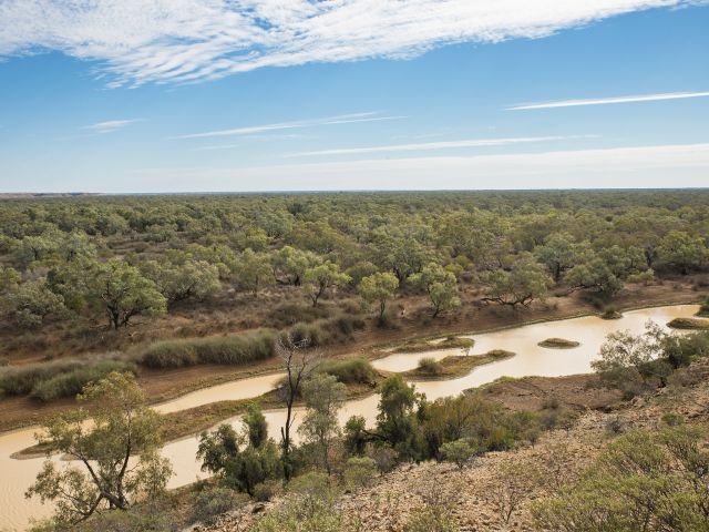 Vast skies, grassy plains and the Diamantina River.