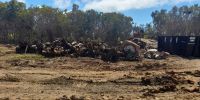 Piles of abandoned equipment and scrap metal.