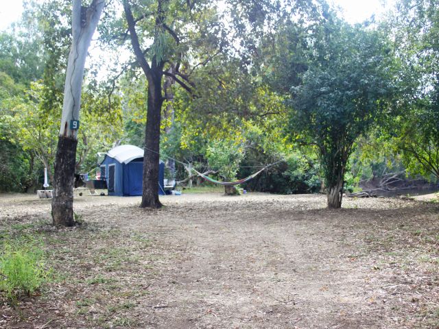 The shady camp sites are nestled in trees lining the Normanby River.