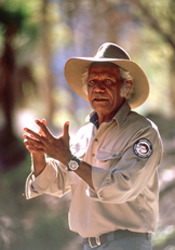 Image of interpretive Ranger Fred Conway discussing Aboriginal culture with visitors at the Art Gallery.