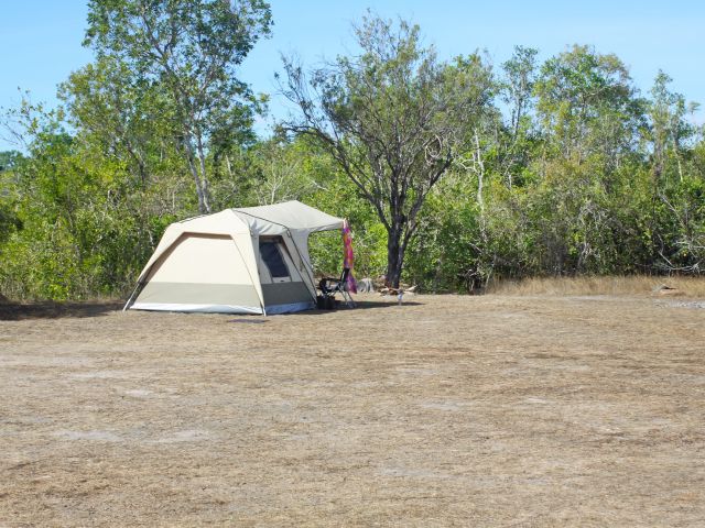 Annie River camping area is a large and flat site high on the banks of the river.