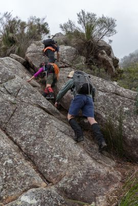 Summit routes are not walking tracks! The routes have exposed, very steep rocky sections that require rock scrambling and climbing skills. South East Ridge summit route. 