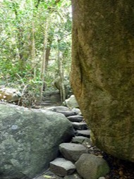 Image of huge granite boulders on the walk to Nudey Beach.