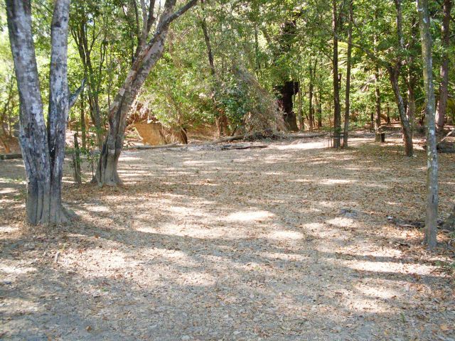 The camping area is on the steep western bank of the Normanby River.