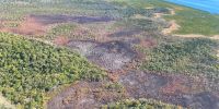 An ariel photo of a mosaic burn which has charred selected areas of habitat. 