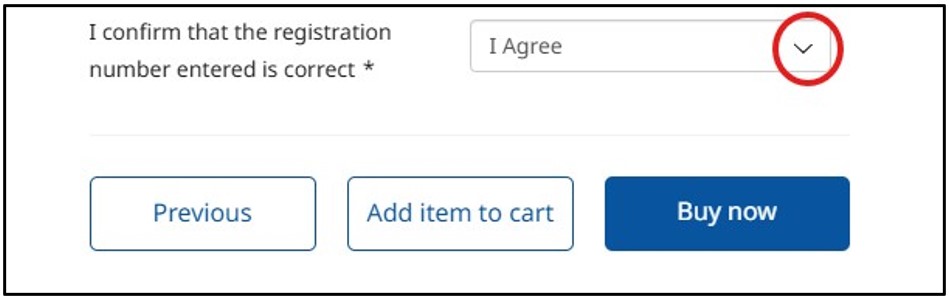 Screenshot showing where to confirm the registration number