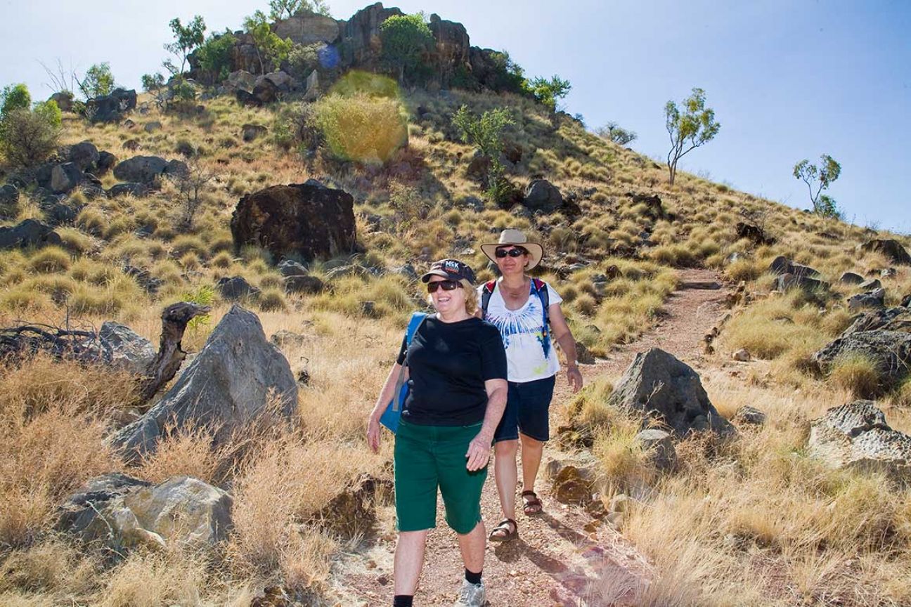 People walking along Fossil trail, Riversleigh World Heritage site in Boodjamulla (Lawn Hill) National Park.