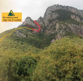Do not linger in the 'No waiting' zone on the Mount Maroon summit route—there is a high risk of rockfall. 