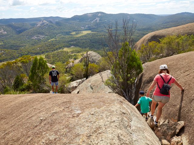 Castle Rock track has a steep climb over exposed granite rocks to and from the summit.