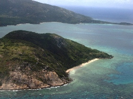 Aerial image of the island. For the Dingaal Aboriginal people, the islands are part of a cultural landscape.