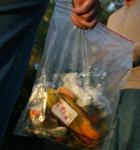 Image of rubbish in a clip lock seal bag to take home.
