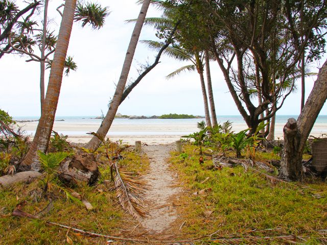 It's a very short walk from the picnic table to the beach at Chilli Beach day-use area.