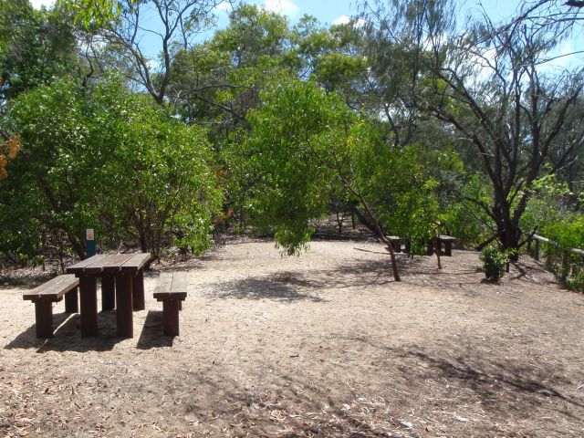 Enjoy breakfast at the picnic tables at Chance Bay camping area.