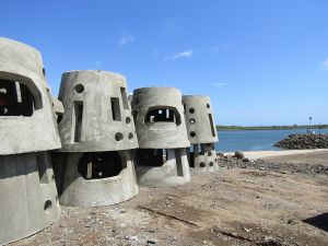 Bombora reef structures prior to barge loading for deployment at Point Vernon