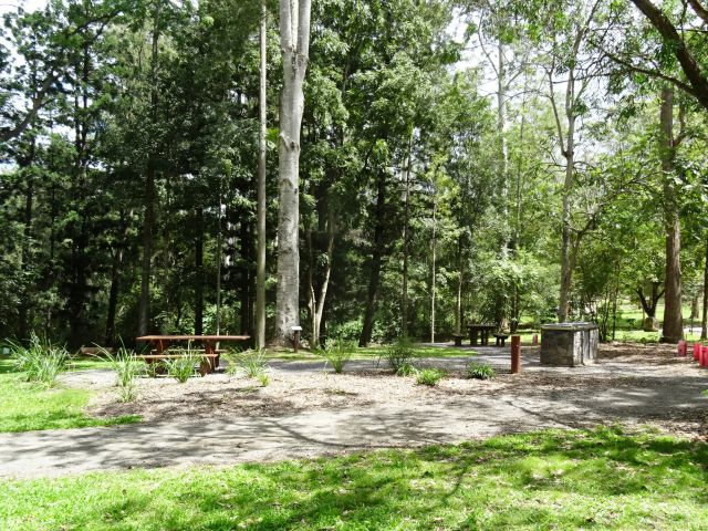 Photo of Charlie Moreland day-use area barbecue facilities and wheelchair accessible picnic table.