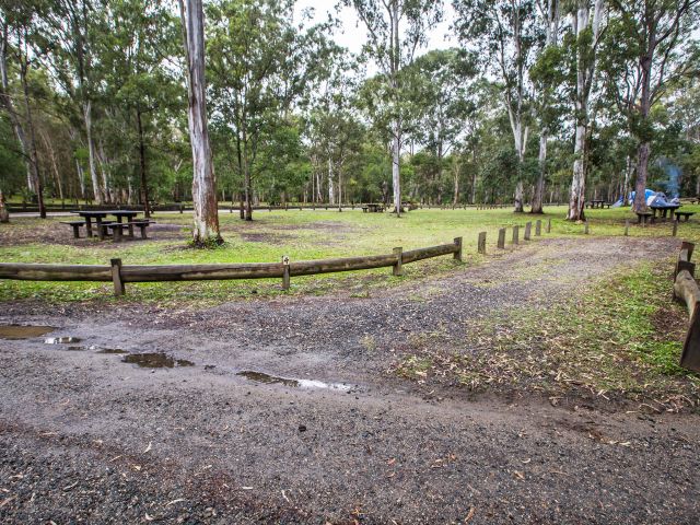 The camping area is large and grassy, with plenty of shade.