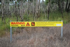 Warning sign that crocodiles inhabit this area