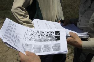 Rangers holding post-fire evaluation guides and paperwork.