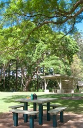 Photo of the tables and shelters at Rogers Park.