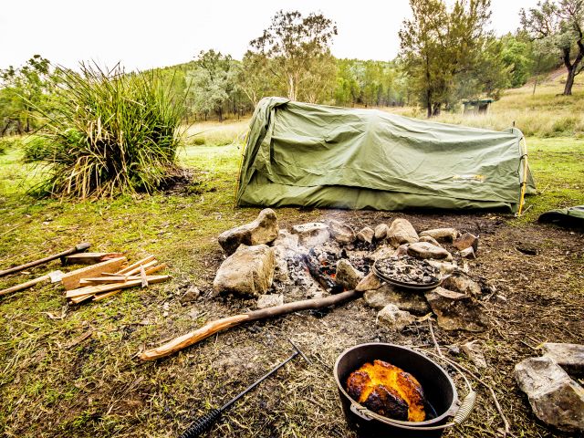 Enjoy a campfire at your Burrows Waterhole camp site.