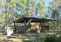 Sheltered picnic tables.