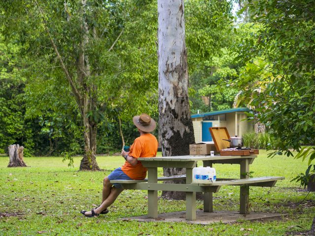 Take time out to relax under the tall trees at your Broadwater camping area camp site.