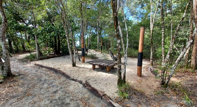 Photo of Little Ramsay Bay Thorsborne Trail camping area in 2025.