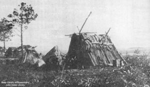 Shelters at Bogimbah, K'gari, 1902.