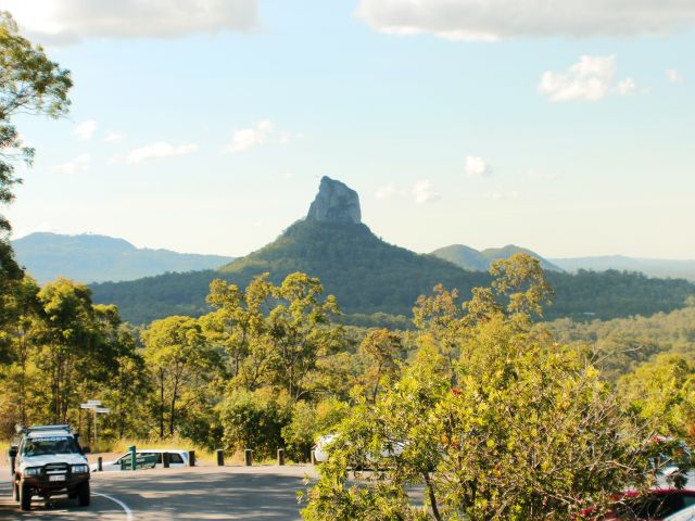 Enjoy a picnic with scenic views of the Glass House Mountains at the Glass House Mountains lookout day-use area.