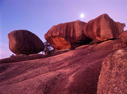 Image of full moon over granite - be prepared for cold nights at Girraween.