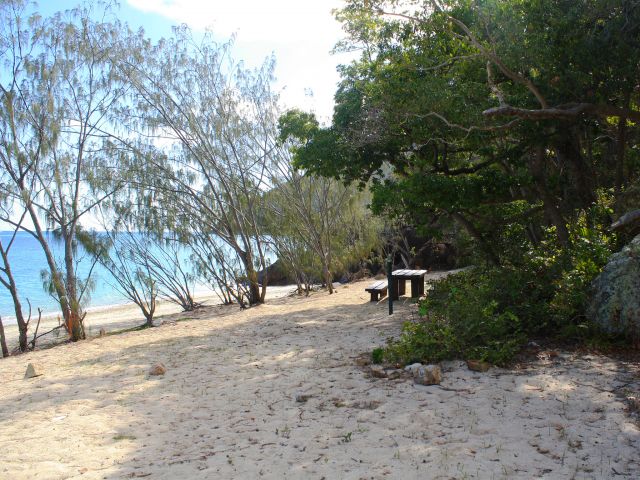 Enjoy breakfast with views of Hayman Island from Steen's Beach camping area.