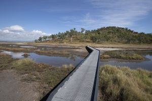 Photo of the link bridge over the wetlands to Smedley’s trail.