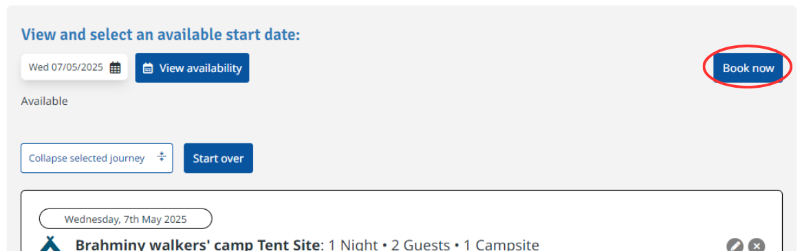 Screenshot showing book now button circled