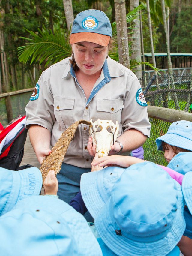 Students learning about crocodiles from Ranger Jess.