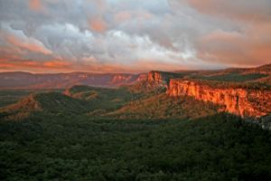 Image of Carnarvon Gorge which is a wild place—walk safely. Looking east at dawn from Boolimba Bluff.