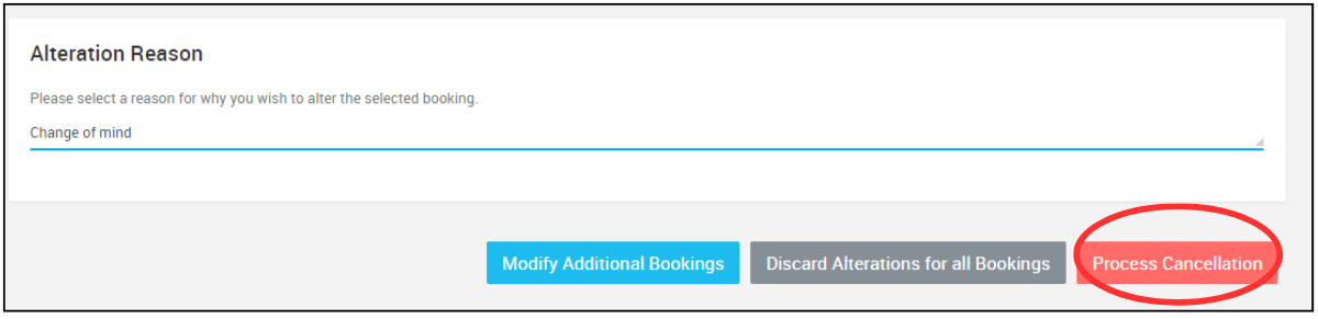 Screenshot of alteration reason box with process cancellation circled