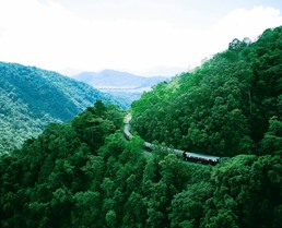 Photo of the Kuranda Scenic Railway, which travels through the park.