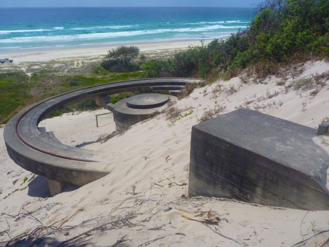 The northern gun emplacement at Rous Battery has clear views over the beach and out to sea.