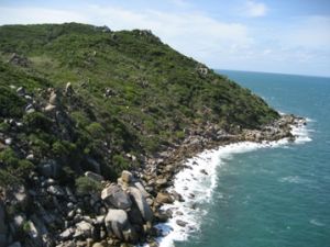 Aerial image of the rocky coastline exposed.