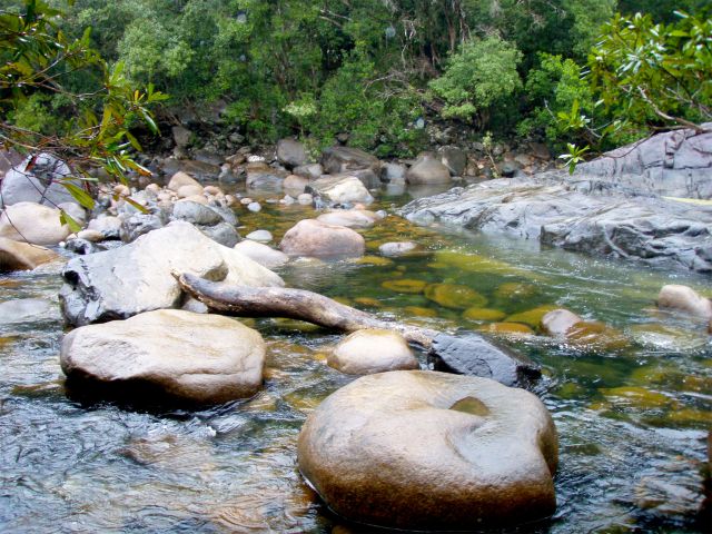 Photo of Broadwater Creek's water-worn boulders.