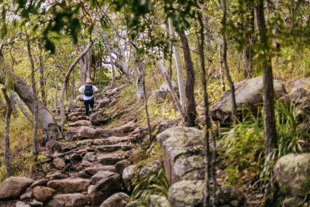 The climb from any direction entails step uphill sections on natural stone steps. 