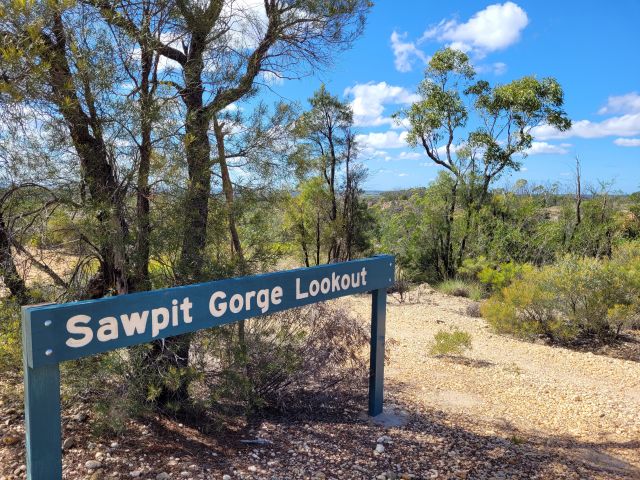 Photo of the stunning view out across the sandstone landscape from Sawpit Gorge lookout.
