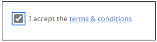 Screenshot of tick on I accept the terms and conditions
