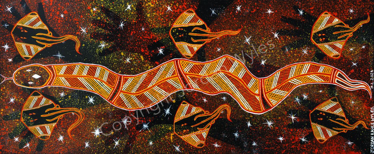 Aboriginal artwork showing snake and stingrays