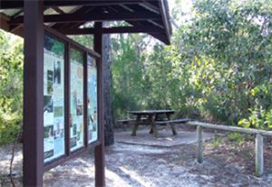 Photo of the information shelter at the Searys Creek day-use area.