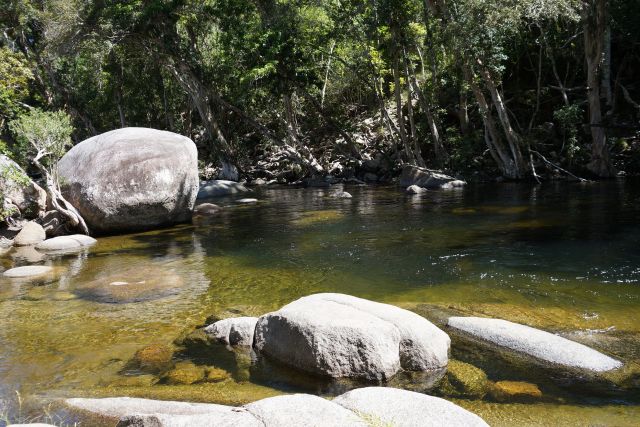 Small water holes are spread out along the Murray River.