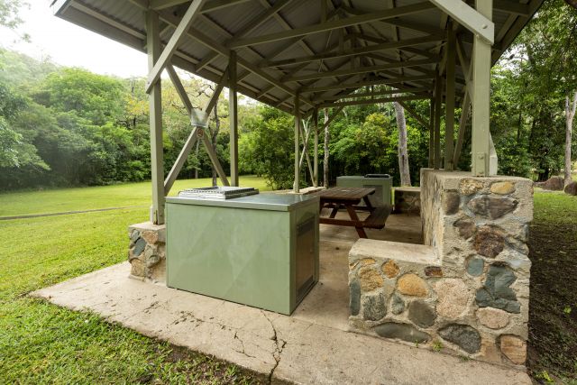 Sheltered picnic table and bbq at Jourama Falls